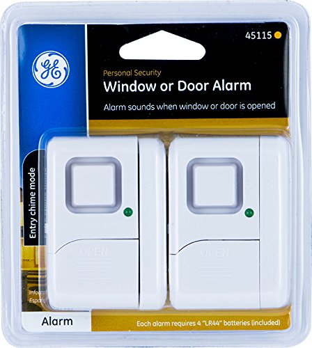 GE 45115 Personal Security Window/Door, 2-Pack, DIY Protection, Burglar Alert, Wireless Chime/Alarm, Easy Installation, Ideal for Home, Garage, Apartment, Dorm, RV and Office, White, 2 Count 2 Pack