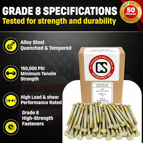 Chenango Supply 5/16-18 x 3" Grade 8 Hex Head Bolts 5/16-18x3 (50pcs)