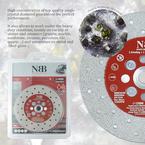 NBB Welded Diamond Disc 3 in 1 High Efficiency and Life Grinding in Granite, Marble, Ceramic, Tiles, Porcelain, Natural Stone, Dry Stone, 22.23 mm, Connected to Angle Grinder (1, Medium)