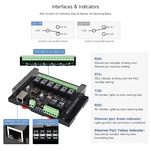 Waveshare 8-Ch Ethernet Relay Module, Modbus RTU/Modbus TCP Protocol, PoE Port Communication, with Various Isolation and Protection Circuits, Industrial Grade Rail-Mount Case