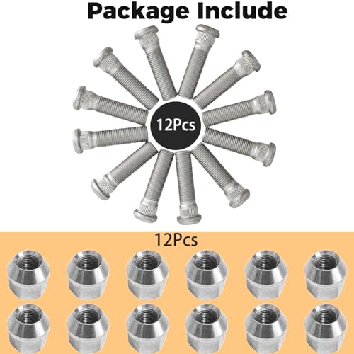12Sets 1/2-20 Inch Wheel Stud with Nuts for Trailer Compatible with Lippert Axles 3500 lb, Compatible with Dexter Axles 4400 lb with 1/2"-20 UNF Thread Size, Wheel Studs 0.5 Inches