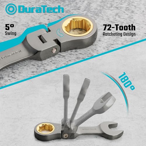 DURATECH 12-Piece Anti-Slip Stubby Flex-Head Ratcheting Wrench Set, Metric Nickel Plated