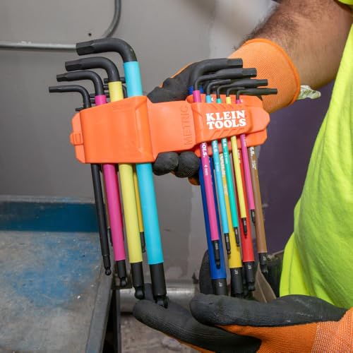 Klein Tools BLS18 Hex Key Wrench Set, Color Coded, SAE and Metric, Heat-Treated, L-Style, Long Arm and Ball End, 1/16-Inch to 3/8-Inch and 1.5 mm to 10 mm, 18-Piece SAE & Metric