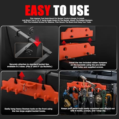 Lineman Tool Board, Bucket Truck Tool Organizer with 2" & 3" Aerial Bucket Hooks, Heavy Duty Weatherproof Lineman Bucket Organizer, 720 lbs Load Capacity for Line Work Tools
