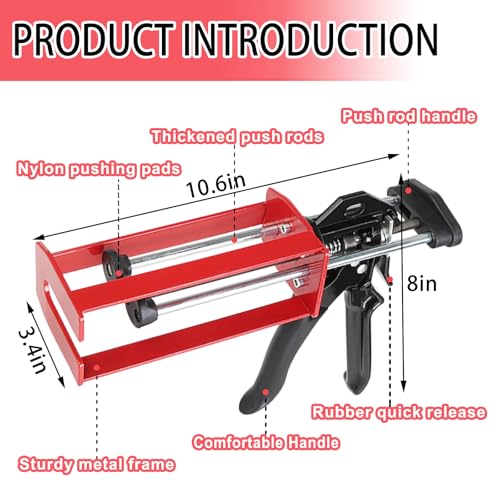 200ml Dual Cartridge Epoxy Gun, 1:1 & 2:1 Ratio Manual Adhesive Applicator for 2-Part Epoxy, Dual Component Glue, Panel Bonding, Structural Repairs, Fillers, and Plastic Repair Red