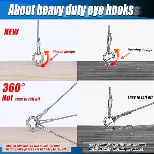OHIYO Heavy Duty M10 Hanging Bundle: 4 Self-Tapping Eye Hooks (6.3inch) + 2 Pad & 2 Snap Hooks for Hammock, Swing, Yoga, Indoor/Outdoor