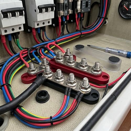 1 Pair Bus Bar M8 150A Power Distribution, Bus Bar Block, Bus Bar for Car Battery, Power Distribution Block for Car, Marine and Truck, 12V-48V Black/Red
