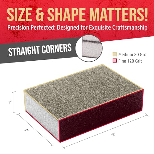 Sanding Sponge Blocks, 5" x 3" x 1", 80 & 120 Grit, Medium/Fine, 24 Pack Medium/Fine Grit Straight Edge