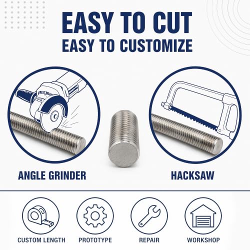 304 Stainless Steel Fully Threaded Rod, Metric All Thread Rod for HVAC, Construction, CNC, 3D Printer & DIY, Corrosion Resistant Threaded Bar, M8 x 300mm, 1.25mm Pitch, 4PCS