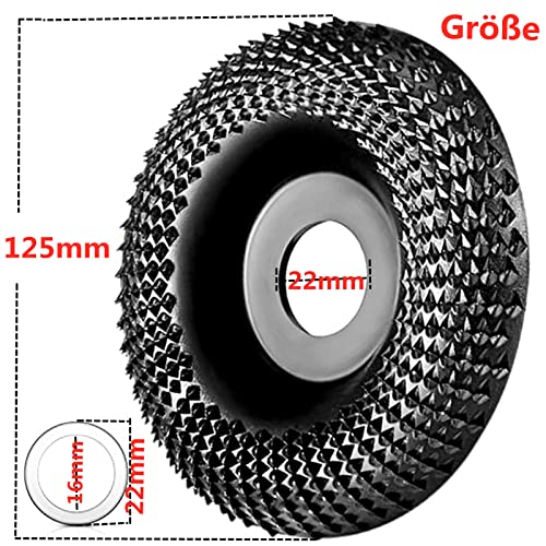 Wood Grinding Disc for Angle Grinder 125 mm Wood Carving Disc, Rasp Disc 125 Wood, Wood Rasp Milling Disc for Shaping and Grinding, Suitable for Wood Carving Disc with Inner Rods of 16 or 22 mm
