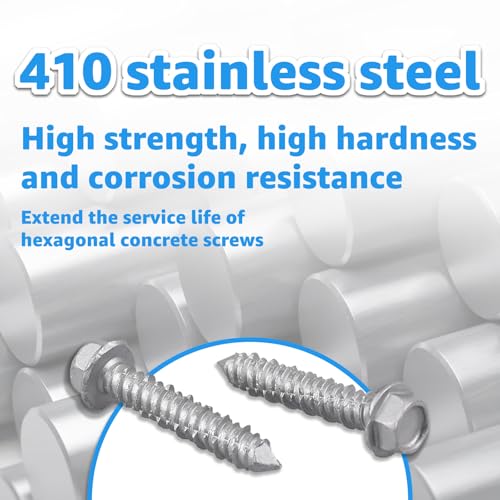 410 Stainless Steel Hex Concrete Screw 1/4" x 1-1/4" Concrete Screws