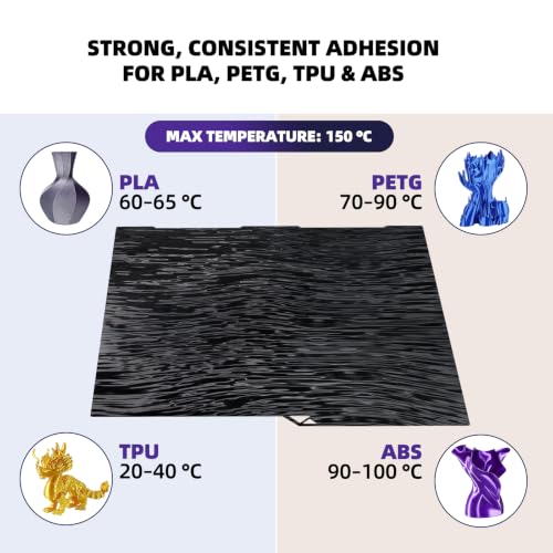 IdeaFormer 256x268mm Double-Sided PER Build Plate, Water Ripple & Wood Grain Textured Surface, Flexible Spring Steel Platform, Strong Adhesion & Easy Print Removal for Anycubic Kobra 3 / Kobra 3 Combo PER (Water Ripples + Wood Grain)