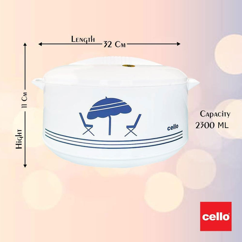 Cello Chef Deluxe Insulated Hot Pot Casserole 2500, White | Spacious 2300ml Capacity Provides Ample Storage and Serving Space for Everyday Family Dining