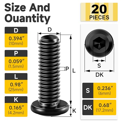 Mywish 448PCS M5 M6 M8 Screw Set, Metric Bolt Assortment & M10 x 25mm 20Pcs Flat Head Hex Socket Cap Screws Bolts, 304 Stainless Steel Furniture Bolts Full Thread, Fully Thread & Black Oxided