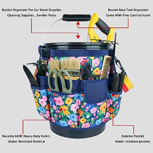 MELOTOUGH Bucket Caddy Organizer Bucket Tool Organizer for Garden Tools Fit 3.5 to 5 Gallon Bucket, Mini Kneeling Pads with Badge Reel for Work, 1" Thick Soft NBR Foam Kneeling Pad