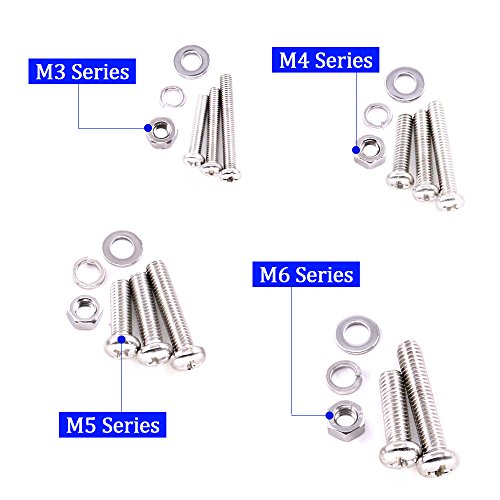 Glarks 510Pcs Flat Hex Stainless Steel Screws Bolts Nuts Lock and Flat Washers Assortment Kit + 665Pcs Stainless Steel Phillips Pan Head Screws Bolts Nuts and Flat Spring Washers Assortment Kit
