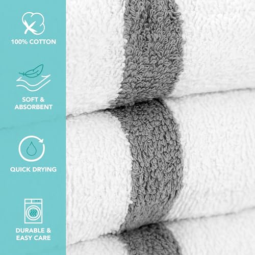 Arkwright White Hand Gym Towels - Pack of 12 - Bulk 100% Cotton Soft Quick Dry Sweat Absorbent Hotel Quality Towels for Workout, Bathroom, Spa, Pool, 16 x 27 in, Grey 16 x 27 in. (Pack of 12)