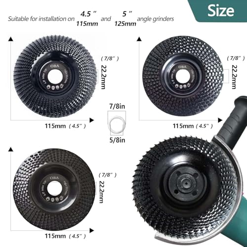 OBA Wood Carving Disc Set 3 PCS 4-1/2" Wood Grinding Wheel Sets with 5/8" Arbor for Angle Grinder Grinding and Polishing 3 Pcs set - 4.5 Inch