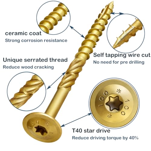 Lag Screws, 5/16" x 4" Structural Screws, 50PCS Construction Lag Screws, Rust Resistant, T40 Star Drive Bit Suitable for Outdoor Wooden Structures, Decks, Fences, Frames 5/16" x 4" 50