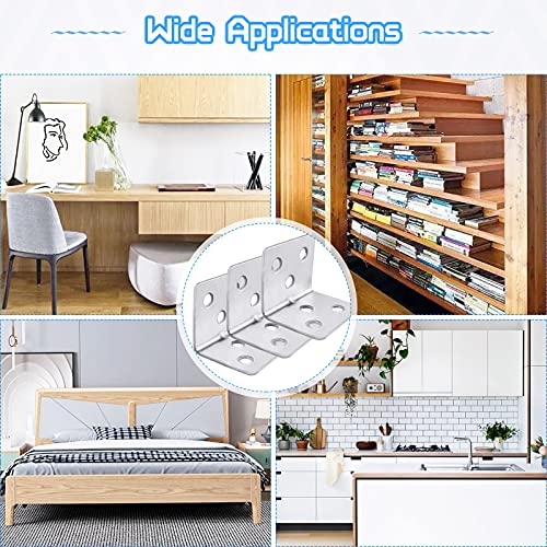 Stainless Steel L Bracket Corner Braces + Screws, Small Corner Bracket for Wood, Heavy Duty Metal Right Angle Bracket for Wooden Shelves Table Chair Bed Cabinet Furniture