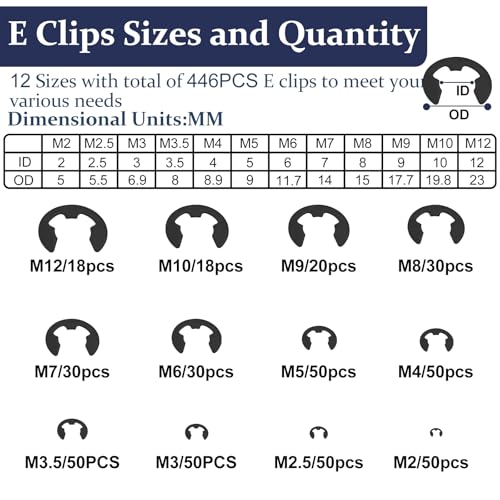 ZQZ 840Pcs C Clips Assortment (M5-M16) and E Clips Assortment Set (2.0mm-12mm) ZQZ 850Pcs C Clips Assortment Kit(M3-M14) and E Clips Assortment Kit(1.2mm-10mm)