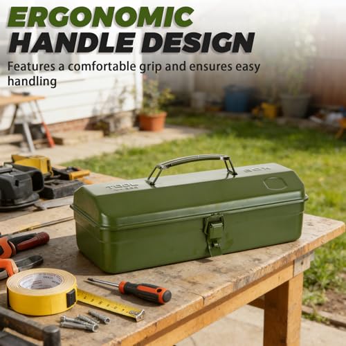 JMIATRY 14.5IN Green Small Tool Box Metal Mini Tool Box with Locking Latch 14 inch