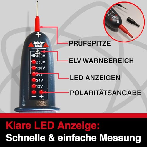 HGL -400 Voltage Tester Double Pole 12 V to 400 V AC/DC with LED Display, Phase Tester, IP54 Splash-Proof, No Batteries Required, 2-Pin Voltage Meter, Socket Meter