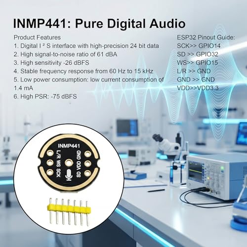 3pcs INMP441 Omnidirectional Microphone Module, I2S MEMS Interface Microphone Compatible with Arduino ESP-32 for and Professional Audio Recording Module