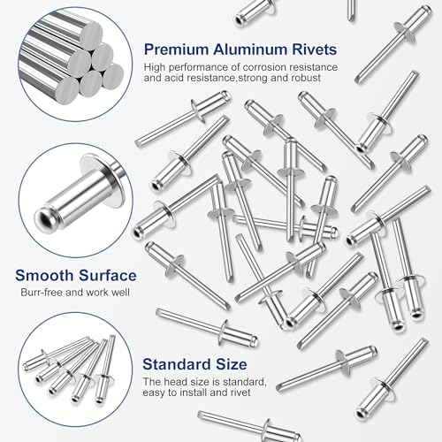 WORKPRO 200Pcs Aluminum Blind Rivets, 1/4" x 1/2" Pop Rivets Assortment 1/4" x 1/2"