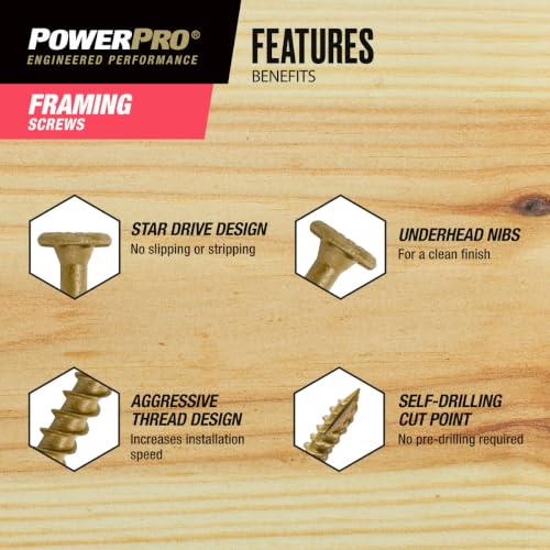 Power Pro Framing Screws, #12 x 3in, 150 Pieces, Bronze #12 x 3 inch 150pc