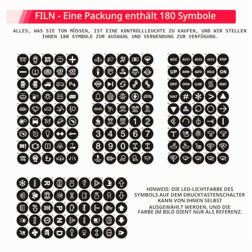 2 x 12 mm LED Metal Indicator Light 12 V-24 V DC Indicator Light (Red) | Indicator Light Signal Lamp IP67 Waterproof Metal Housing with 180 Symbols for Car, Boat, Industry, Control Panel Red Symbol