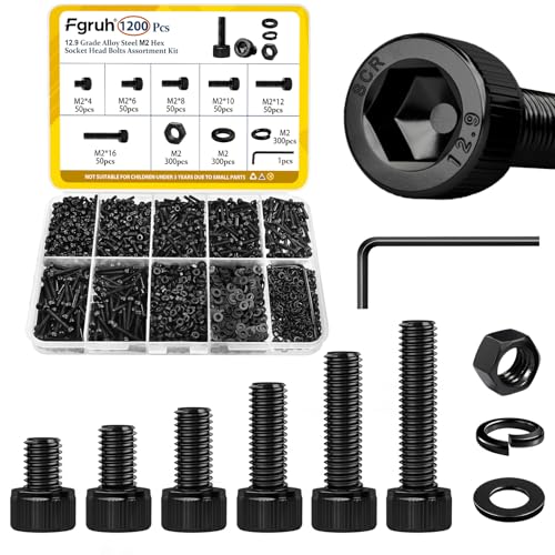 260PCS SAE 1/4-20, 5/16-18, 3/8-16 Hex Bolts Assortment Kit & 1200PCS M2 Hex Socket Head Bolts Assortment Kit