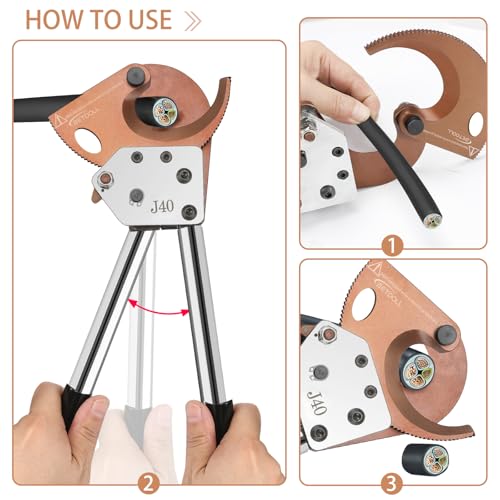 BETOOLL Heavy Duty Aluminum Copper Ratchet Cable Cutters up to 300mm² Wire Cutters 600mcm