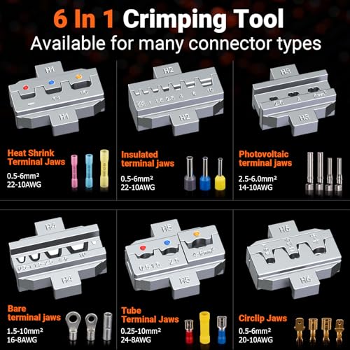 Preciva Crimping Tool Kit with 6 Interchangeable Jaws, Adjustable Ratchet Crimper with Pressure Knob, 361pcs Terminals, Ergonomic Handle & Storage Case – MC4 Crimping Tool for Electrical Work 361