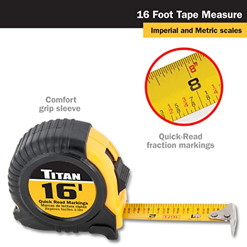 Titan 10916 Tape Measure with Easy-Read Standard Markings and Durable Case, 6-Piece Set, 16-Foot 6-Pack 16ft