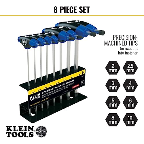 KLEIN TOOLS JTH68M T-Handle Hex Key Set, Metric Sizes Allen Wrench Set with 6-Inch Blades, Stand Included, 8-Piece