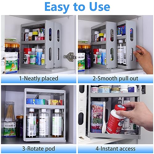 Dutiplus Medicine Organizer 2-Tier Extendable & Rotating Shelf for Vitamins Supplements Cosmetics 27cm H x 14cm W x 26cm D (Advanced Gray) Advanced Grey