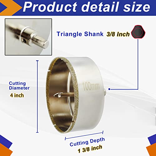 4 Inch + 1 1/4 Inch Diamond Hole Saw with Pilot Bit, DaduoRi Tile Hole Saw with Guiding Drill Bit in The Center for Glass, Porcelain Tile,Ceramics, Marble and Granite