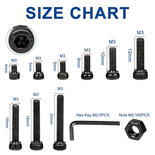 NINDEJIN M2 M3 M4 M5 Hex Socket Cap Screw Machine Screws Assortment Kit + M3 Allen Socket Drive Screw Bolt and Nut Set(580pcs Stainless Steel+282pcs Carbon Steel