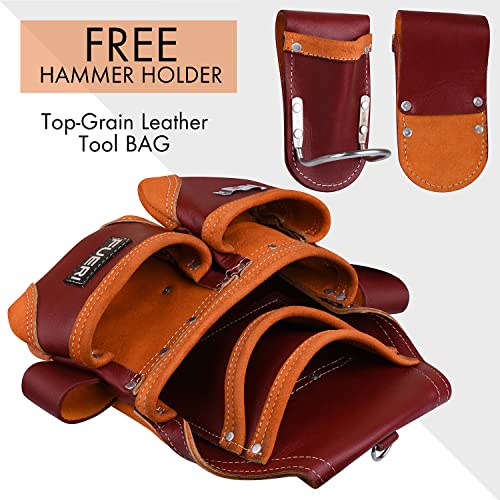 FUERI Leather Tool Pouches Heavy Duty Belts Pouch Bags for Men Construction Carpenter Electrician Framer Women Maroon