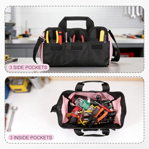 3 Pack Pink Tool Bag for Women, 13 Inch Water-Resistant Tool Organizer