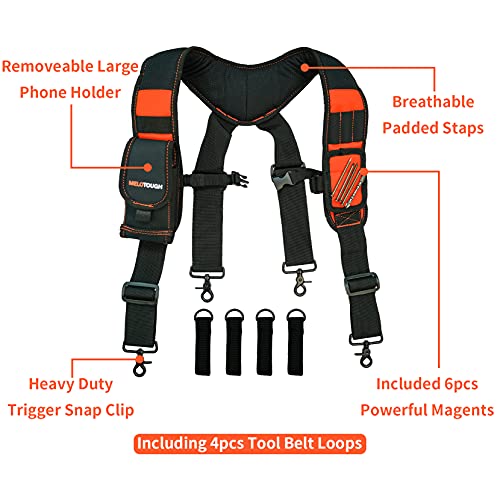 MELOTOUGH Magnetic Suspenders Tool Belt Suspenders with Large Moveable Phone Holder,Tactical Glove Clip Work Glove Holder Clip for Tool Belt,Tactical Backpack,Outdoor Accessory