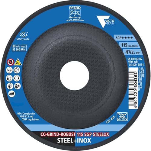 PFERD 64195116 CC-GRIND-ROBUST 115 SGP Steelox Grinding Disc Diameter 115 mm Bore Diameter 22.23 mm 4 1/2 inches Pin hole