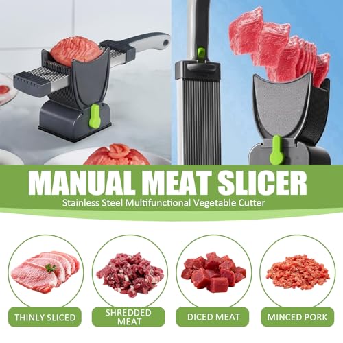 Manual Meat Slicer, Adjustable Fresh Meat Cutter Machine, Manual Food Slicer for Beef Pork Salmon, BBQ Cooking