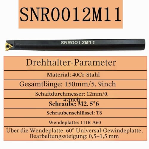 SNR0012M11 + SNL0012M11 Internal and External Tap Rotary Tool Holder with 5pcs 11IR A60 + 5pcs 11ER A60 Threading Inserts | ASZLBYM inner turning chisel external thread CNC lathes turning tool indexable carbide turning inserts