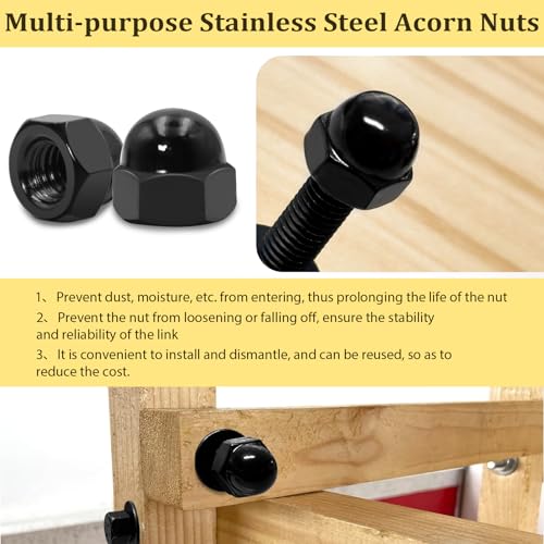 SAE Black Stainless Steel Acorn Nuts Assortment Kit (80Pcs) & Vifmy 304 Stainless Steel Acorn Nuts Assortment Kit(100PCS)