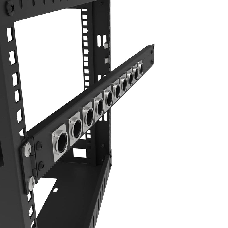 Jingchengmei 12 Port/Way/Hole Hinged Patch Panel - 1U 19" Rack Mount D-Type Connectors - Audio with Hinged Side (H1U12D, Black)