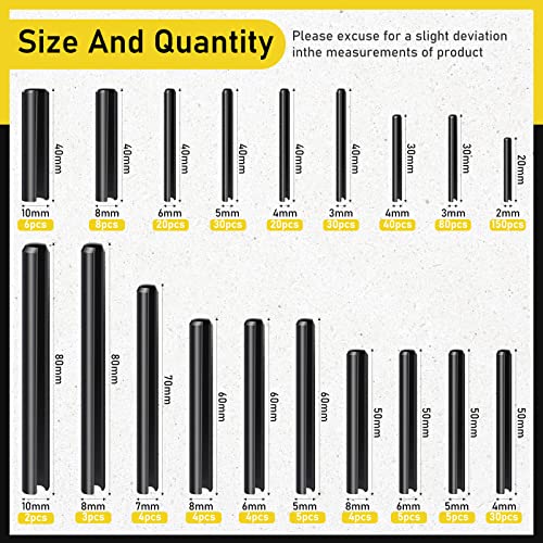 450 Pcs Split Roll Pin Assortment Set with Storage Case M2 M2 M3 M4 M5 M6 M2 M7 M8 M9 M10 Slotted Spring Steel Pins Black Dowel Tension Roll Pin for Home Improvement Automotive Machine Repair Tool