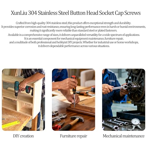 XunLiu 1/4-20 Button Head Socket Cap Screws 4-Size Bundle 304 SS 18-8