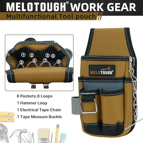 MELOTOUGH Padded Tool Belt, Pocket Tool Pouch Tool Belt Pouches with Belt Clip Utility Mini Tool Organizer Pouch for Electrician,Carpenter,Construction,Technician (Brown)